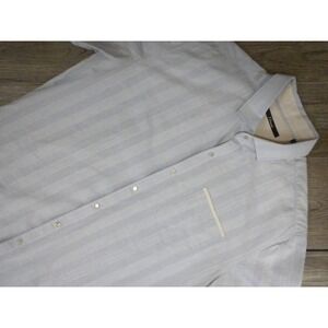 7 Diamonds Shirt Mens L Blue Snap Down Striped Short Sleeve Preppy Ivy Cotton